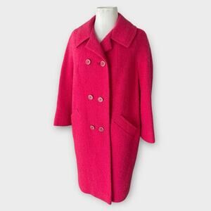 Vintage 60s Sycamore Hot Pink Boucle Wool Double Breasted Swing Coat Women's M L